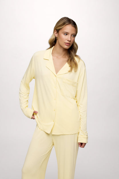 Long Sleeve Button-Up Pajama Shirt | Lemon