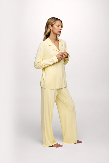 Long Sleeve Button-Up Pajama Shirt | Lemon