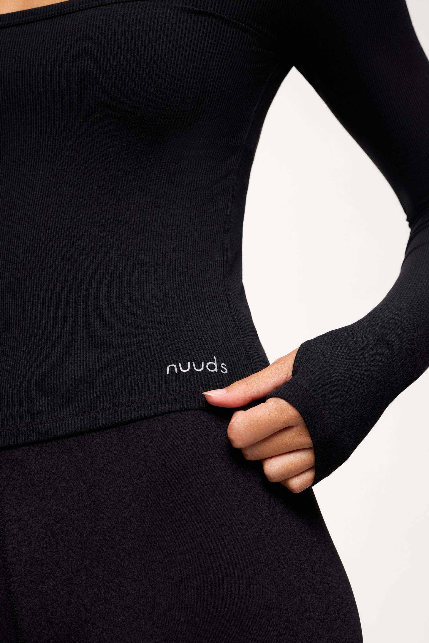 Sporty Rib Portrait Long Sleeve Top | Black