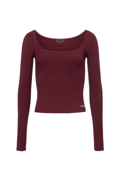 Sporty Rib Portrait Long Sleeve Top | Ruby