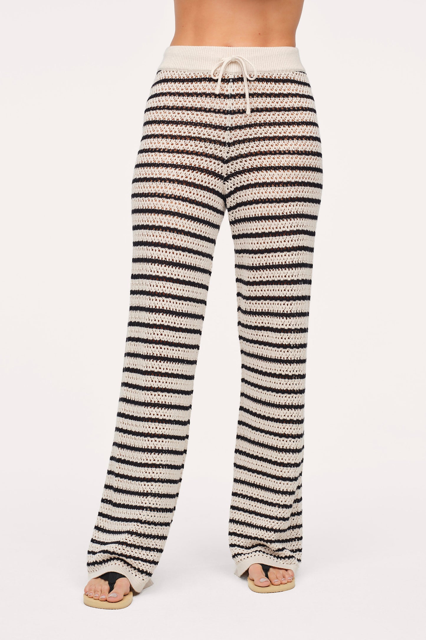 Cotton Crochet Sweater Pant | Bone Stripe