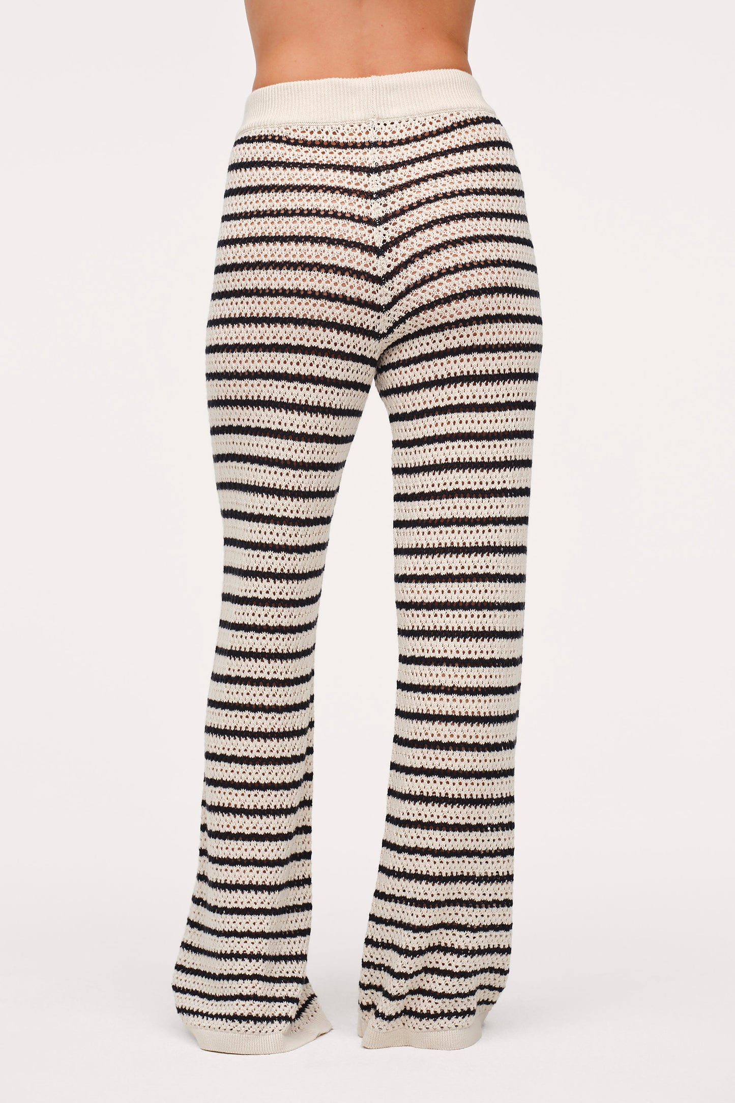 Cotton Crochet Sweater Pant | Bone Stripe