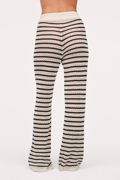 Cotton Crochet Sweater Pant | Bone Stripe