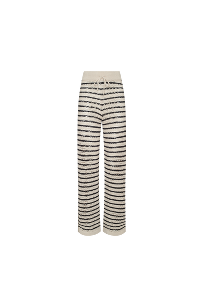 Cotton Crochet Sweater Pant | Bone Stripe