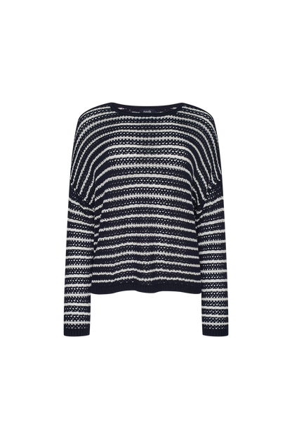 Cotton Crochet Sweater | Navy Stripe