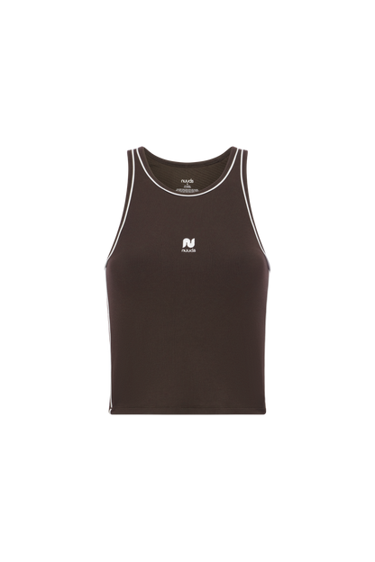 Sporty Rib Piped Racer Tank | Espresso