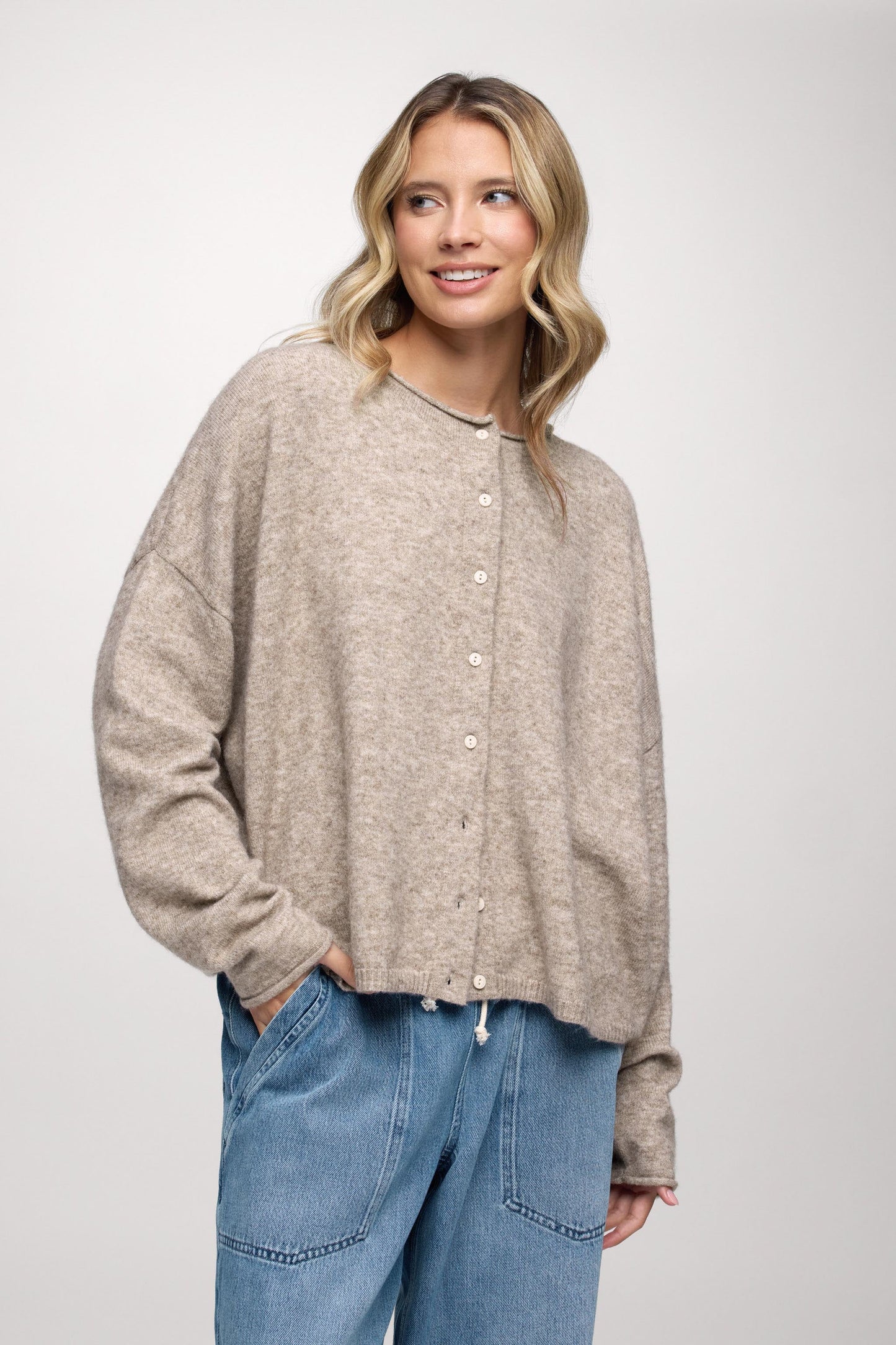 Cozy Knit Boxy Cardigan | Heather Cocoa