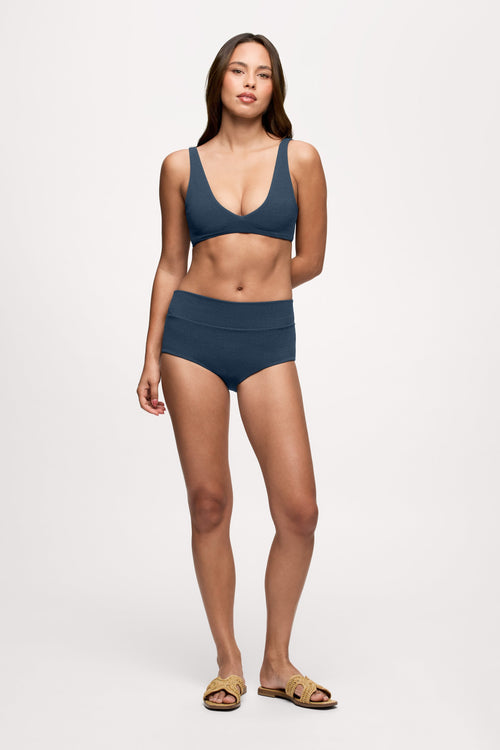 Boy Short Bikini Bottom | Crispy Navy