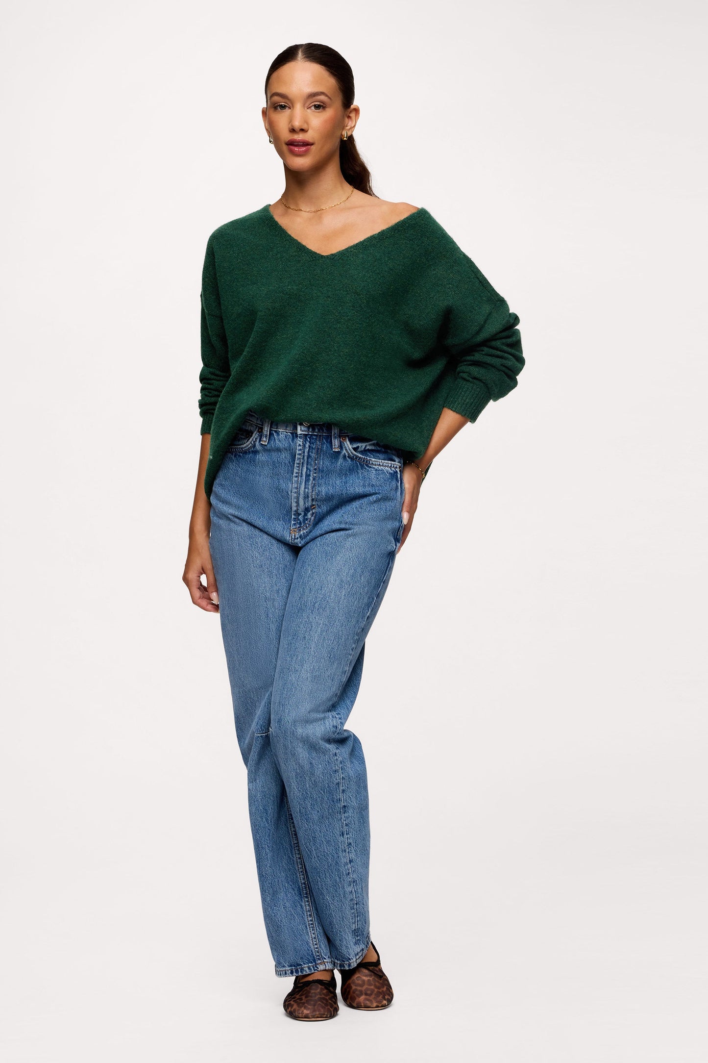 Cozy Knit V-Neck Sweater | Hunter
