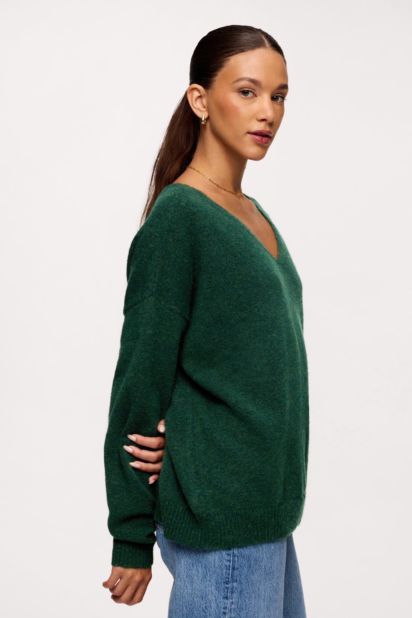 Cozy Knit V-Neck Sweater | Hunter