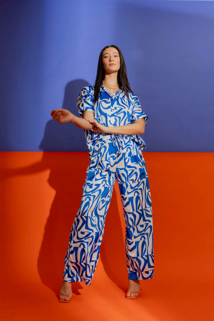 Blue/White Silky Cargo Culottes