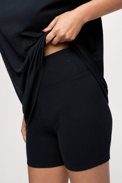 Ribbed Biker Short Set | Black