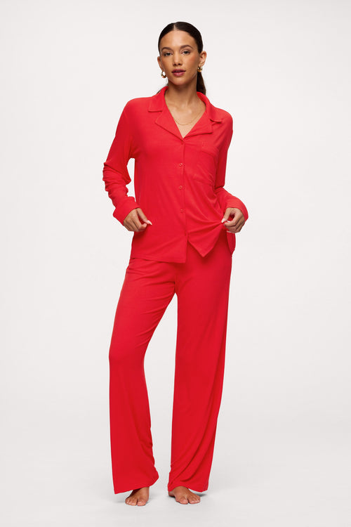 Button Front Pajama Set | Chili