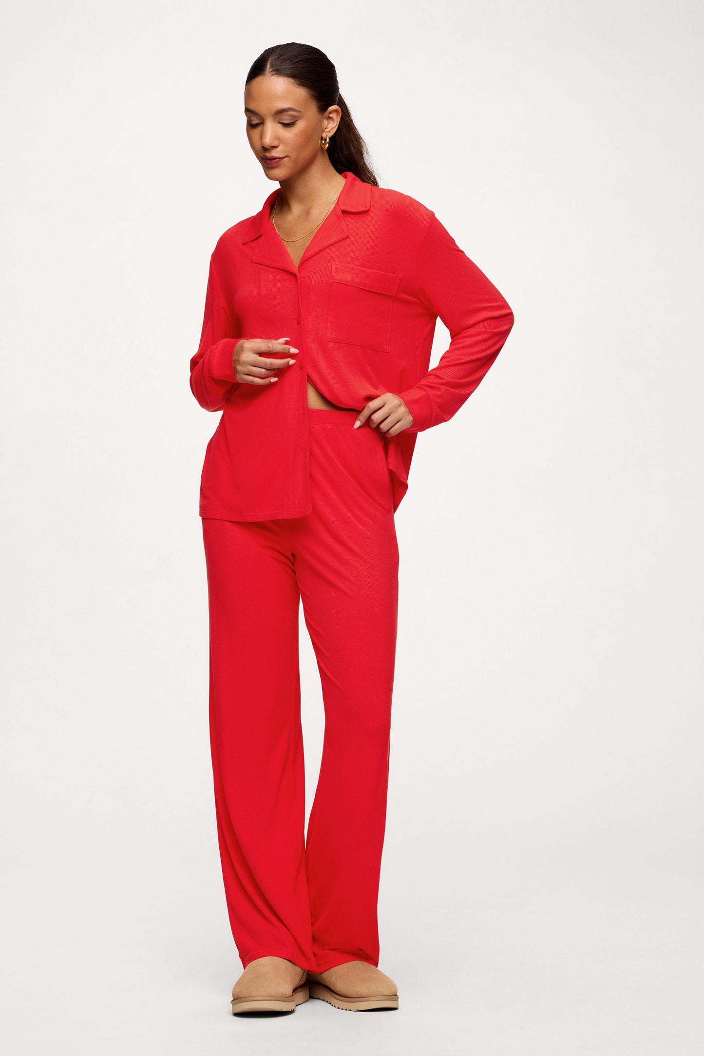 Button Front Pajama Set | Chili