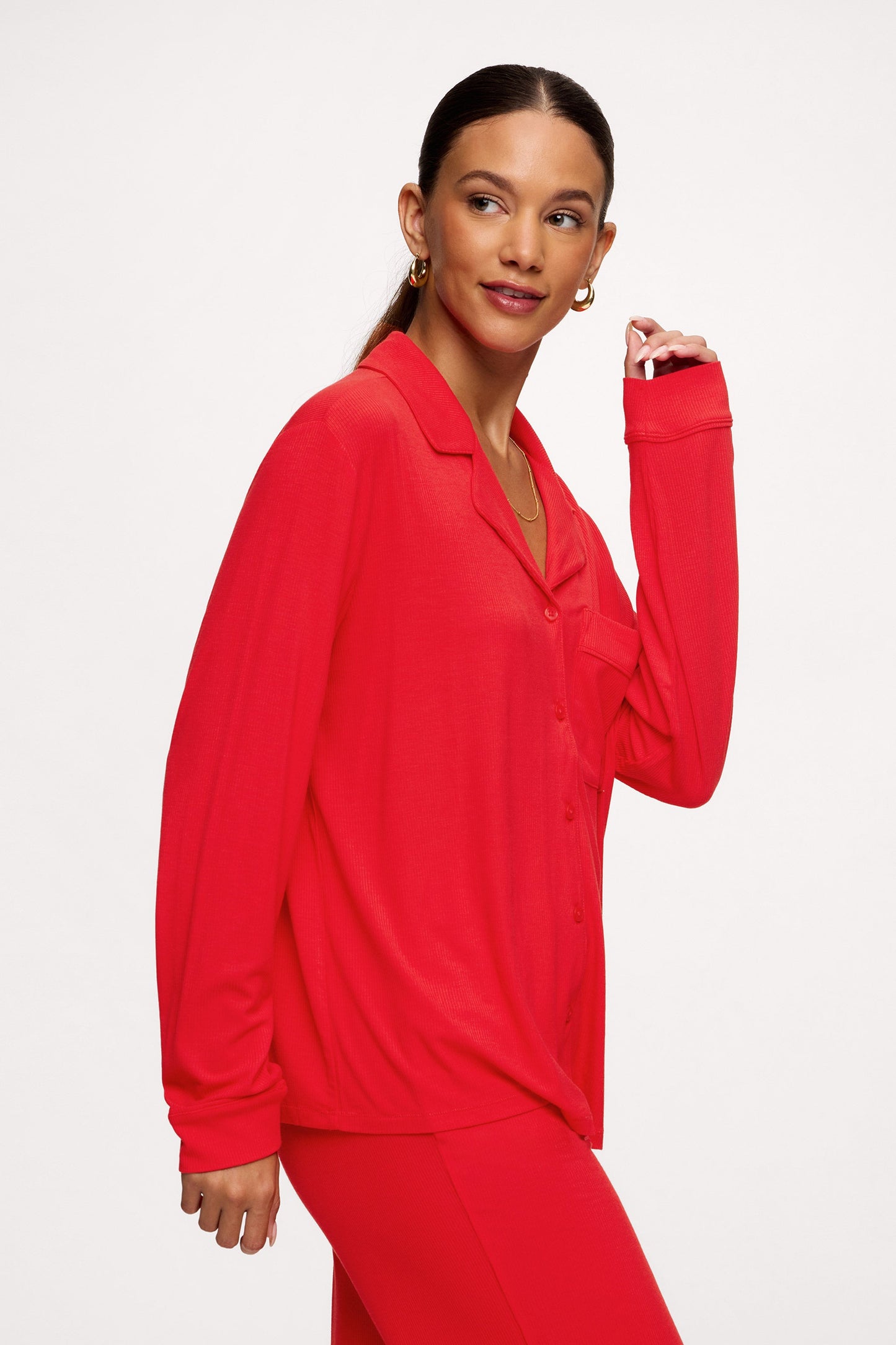 Button Front Pajama Set | Chili