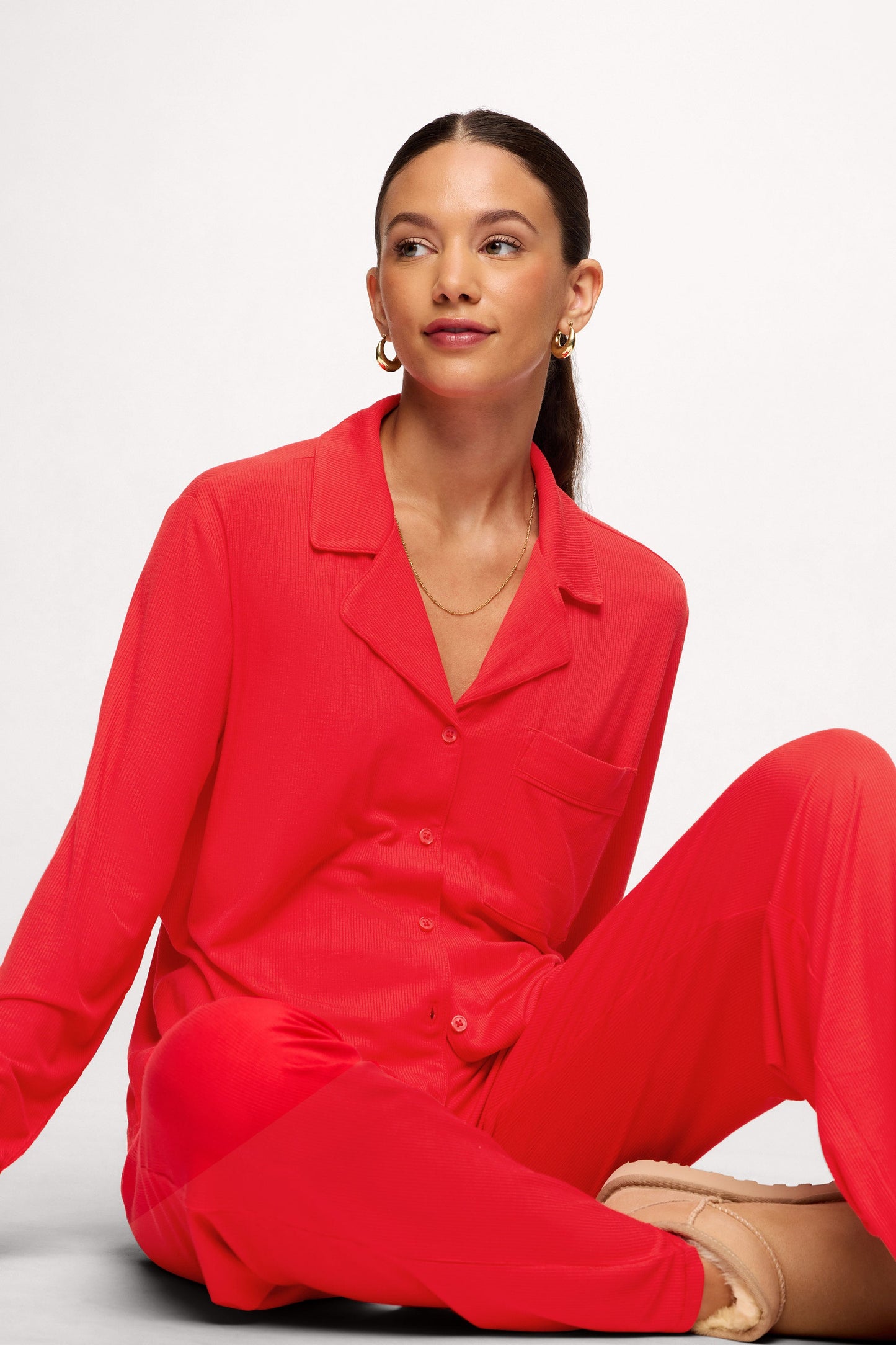 Button Front Pajama Set | Chili