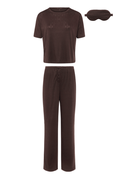 Tree Pointelle Pajama Set with Sleep Mask | Espresso