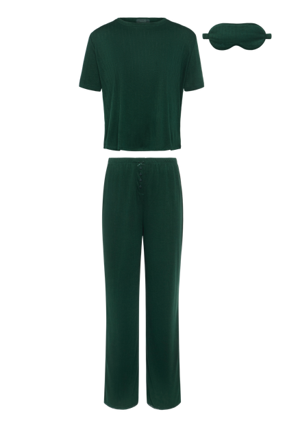 Tree Pointelle Pajama Set with Sleep Mask | Hunter