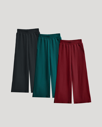 Girls Waffle Wide Leg Pants 3-Pack
