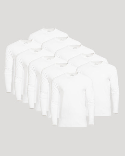 White Classic Long Sleeve Crew Neck 10-Pack