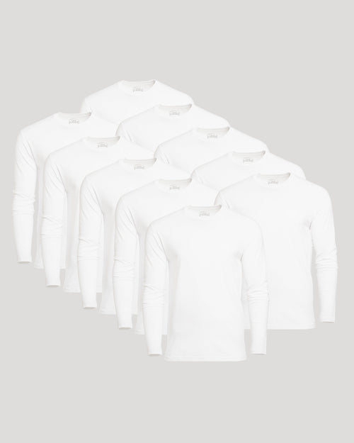 White Classic Long Sleeve Crew Neck 10-Pack