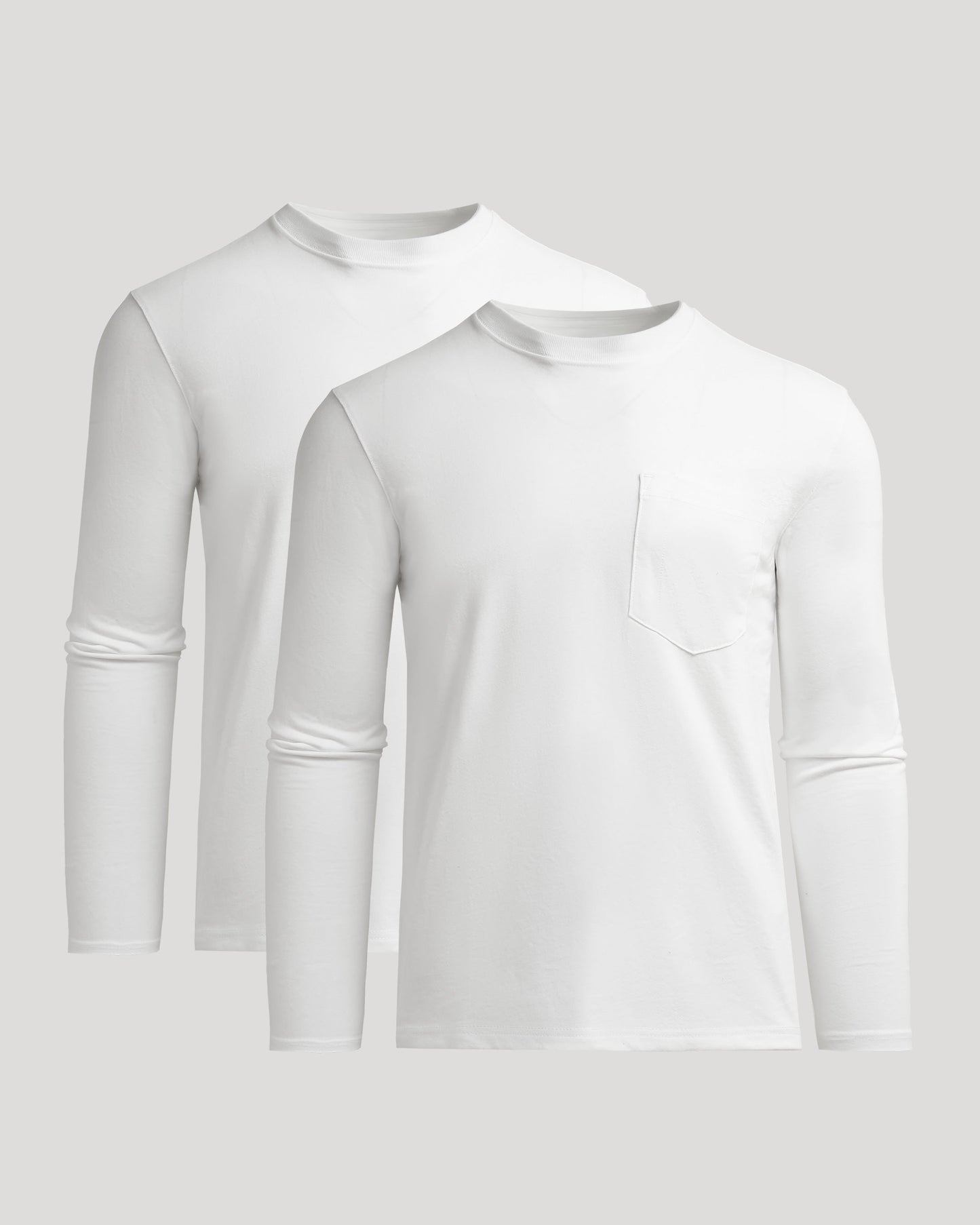 White Heavyweight Long Sleeve Pocket Crew 2-PacK