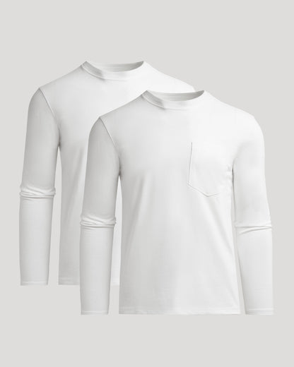 White Heavyweight Long Sleeve Pocket Crew 2-PacK