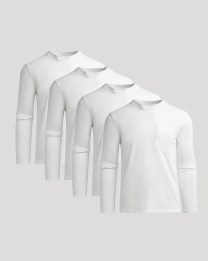 White Heavyweight Long Sleeve Pocket Crew 4-Pack