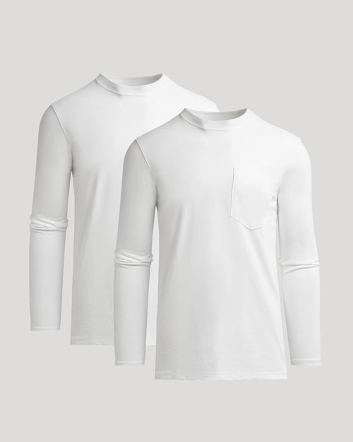 White Tall Heavyweight Long Sleeve Pocket Crew 2-Pack