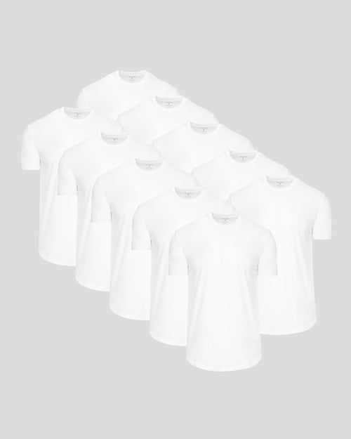 All White Curved Hem Classic Crew Neck 10-Pack