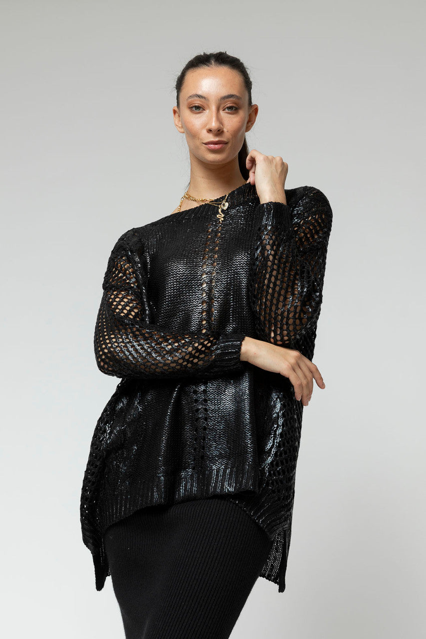Black Crochet Foil Knit