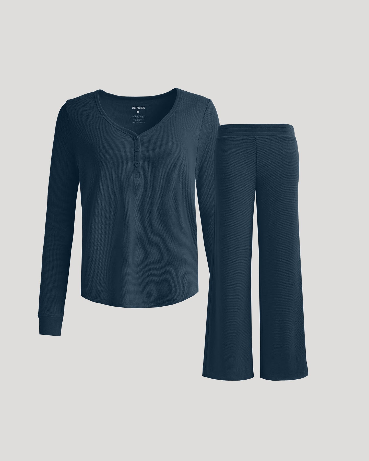 Womens Navy Waffle Long Sleeve Henley & Waffle Leg Pant 2-Pack