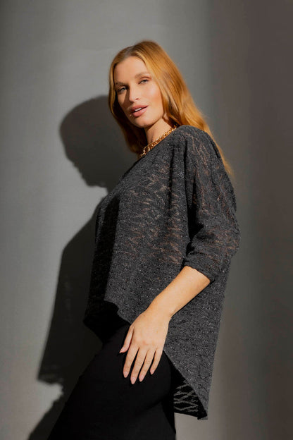 Charcoal Lurex Knit Hi-Lo Top