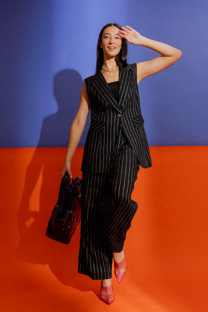 Black Stripe Linen Vest