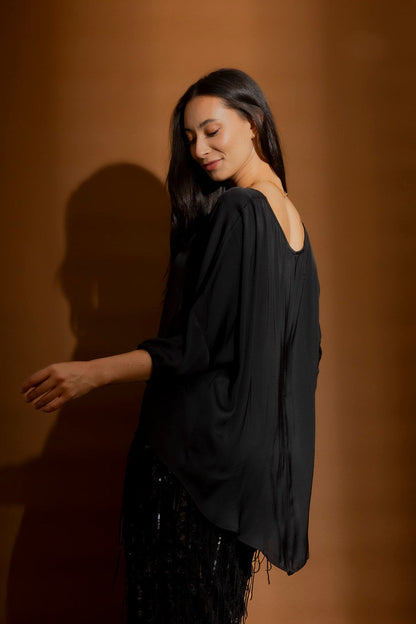 Black Silky Hi-Lo Top