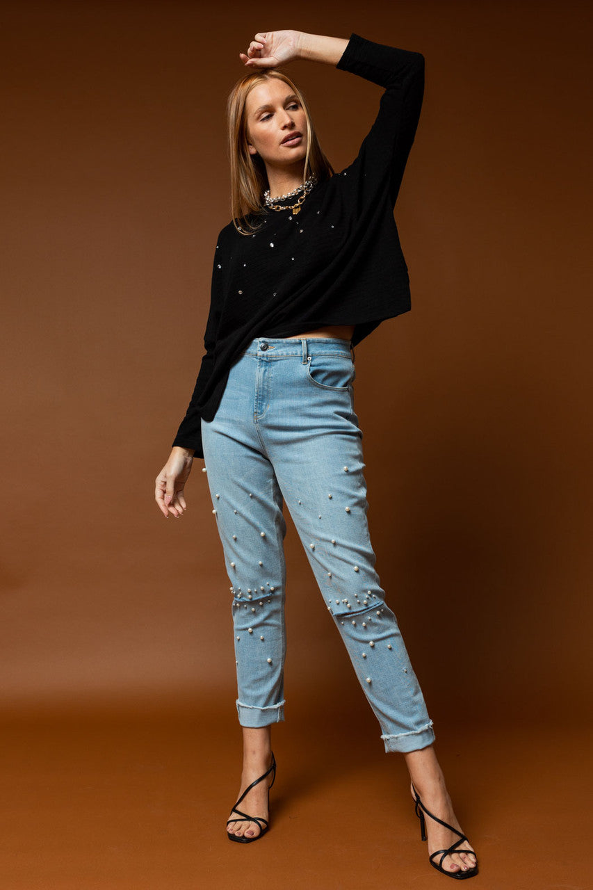 Black Diamante Crew Jumper