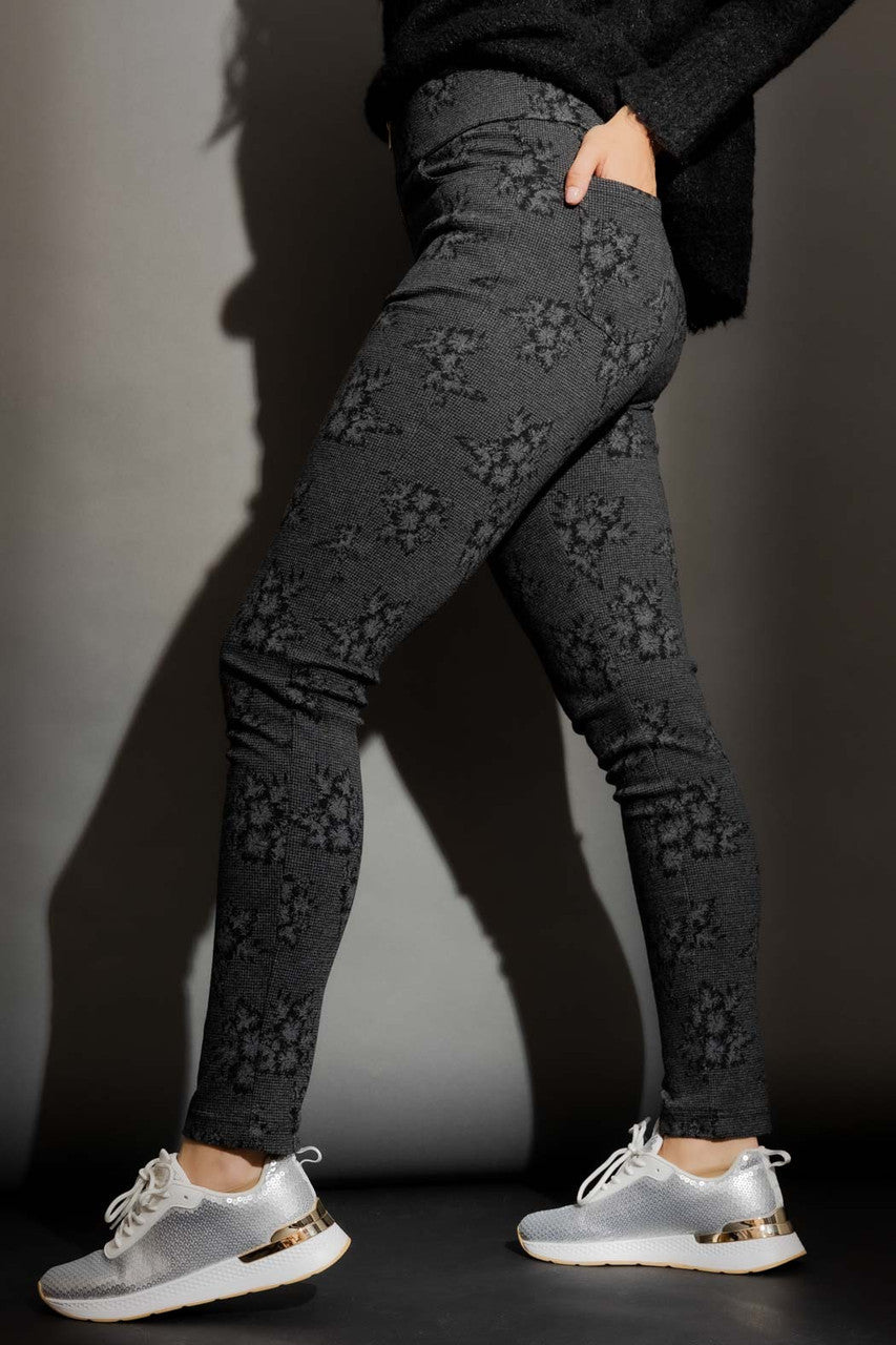 Charcoal Floral High Waist Zip Pant