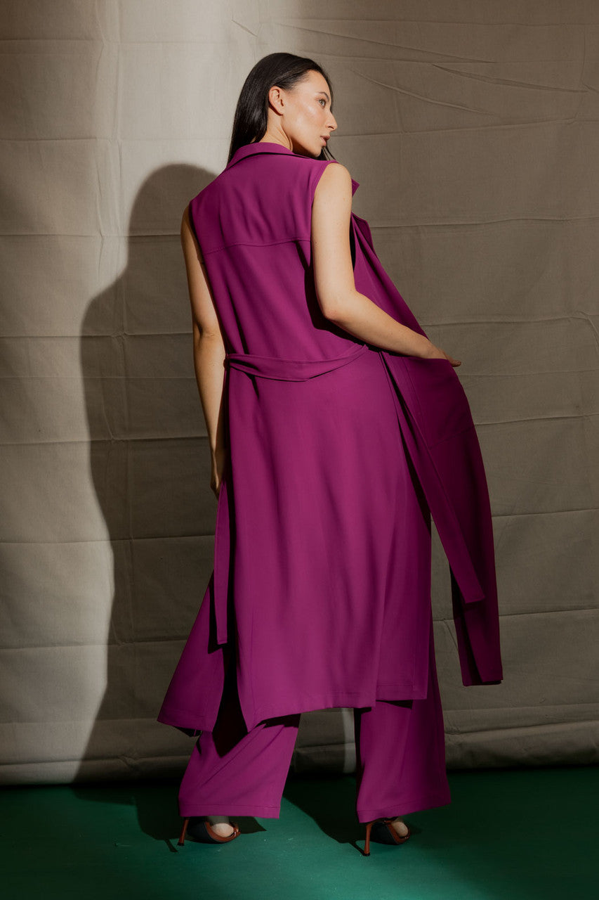 Berry Euro Longline Belted Vest