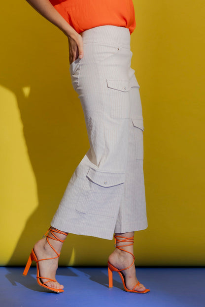 Beige Stripe Cargo Jet Culotte Beige Stripe