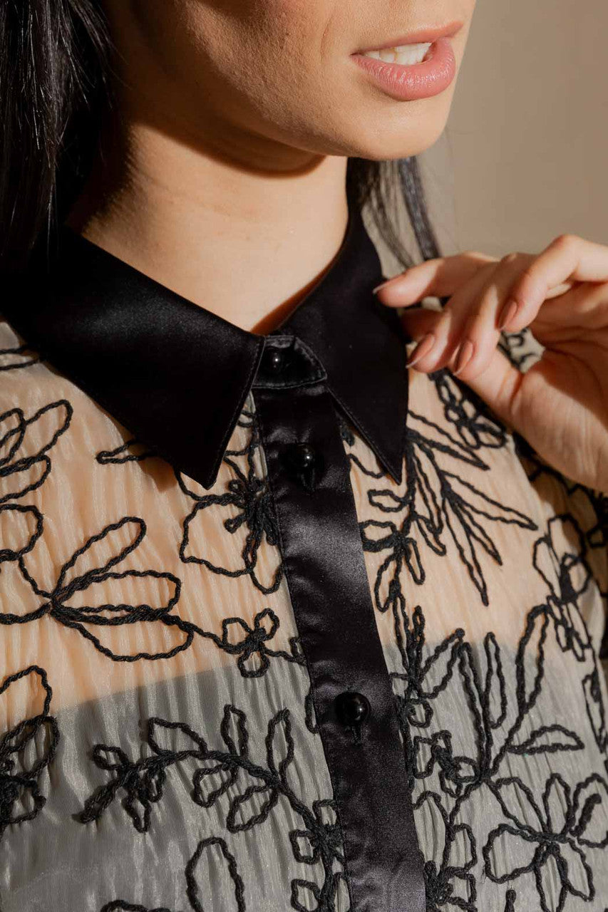 Black/Ivory Balloon Sleeve Shirt