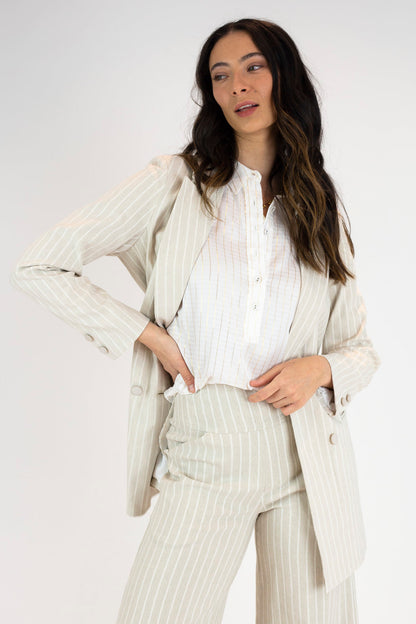 Beige And White Stripe Bengaline Blazer - Sale