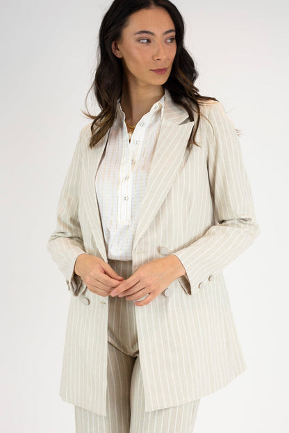 Beige And White Stripe Bengaline Blazer - Sale