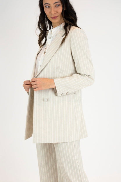 Beige And White Stripe Bengaline Blazer - Sale