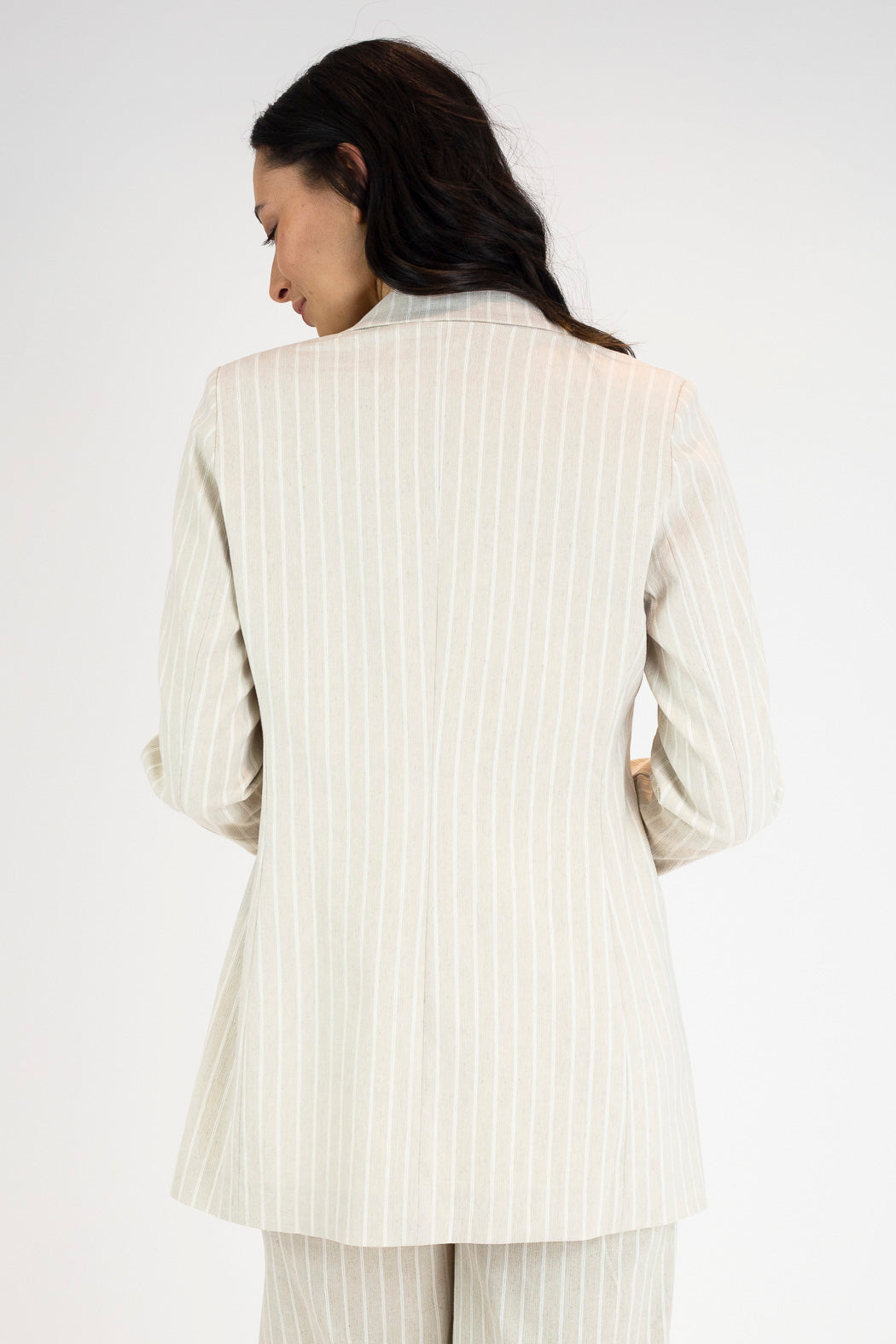 Beige And White Stripe Bengaline Blazer - Sale