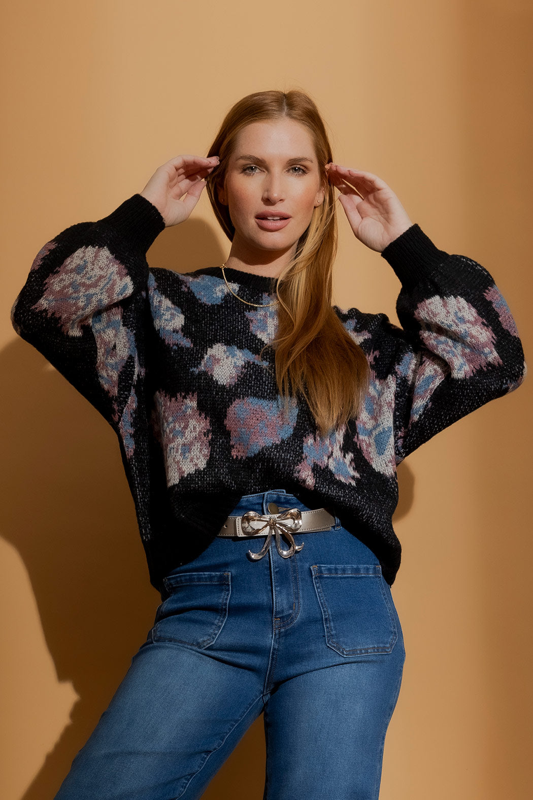 Black Floral Bell Jumper Black S