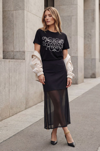 Black Angel Embroidery T-Shirt