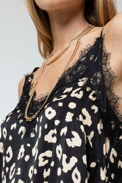 Black Beige Silky Lace Cami