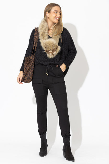 Black Fluffy Slouch Jumper