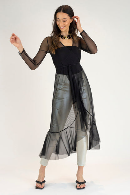 Black Mesh Flounce Dress - Final Sale