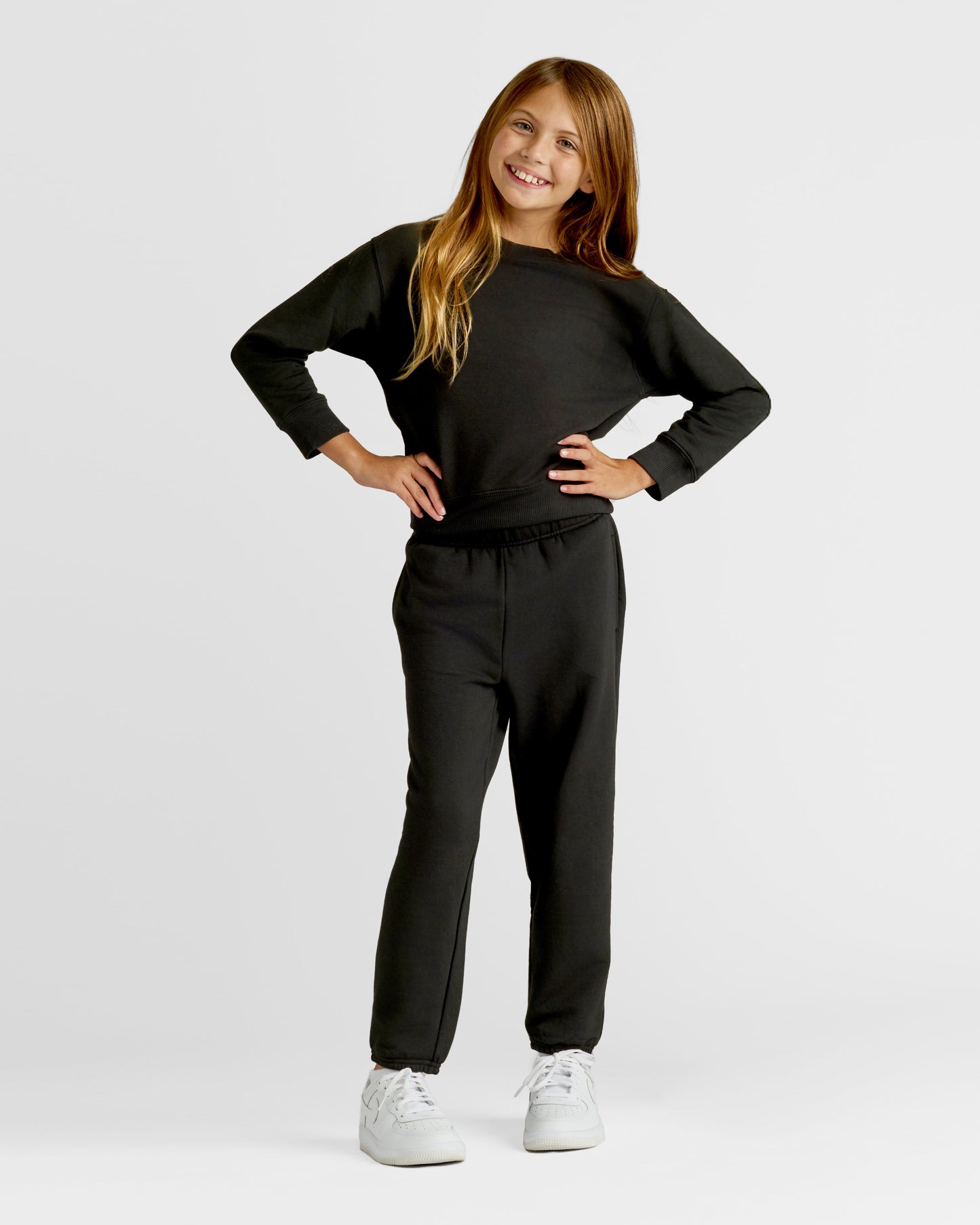 Girls Black Slouch Pullover Crew & Relaxed Jogger 2-Pack